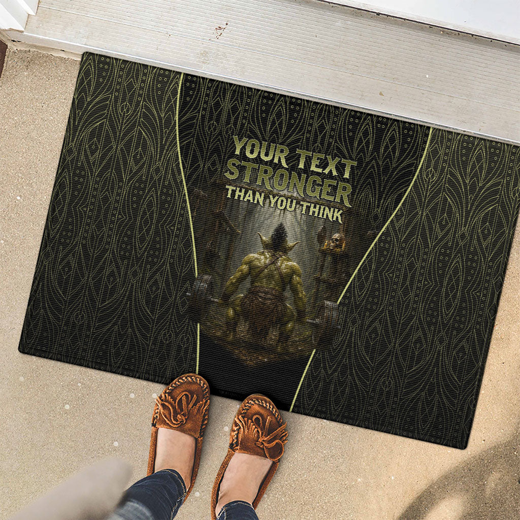 Personalized Muscular Goblin Weightlifting Rubber Doormat Pain For Growth Dark Fantasy Gym Graphic