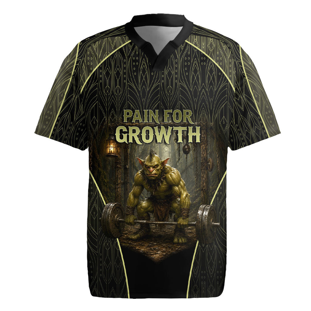 Personalized Muscular Goblin Weightlifting Rugby Jersey Pain For Growth Dark Fantasy Gym Graphic