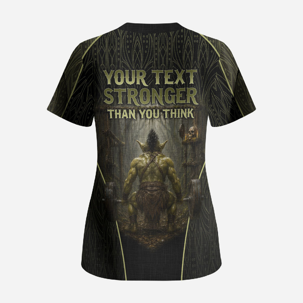 Personalized Muscular Goblin Weightlifting Scrub Top Pain For Growth Dark Fantasy Gym Graphic