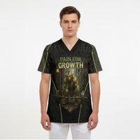 Personalized Muscular Goblin Weightlifting Scrub Top Pain For Growth Dark Fantasy Gym Graphic