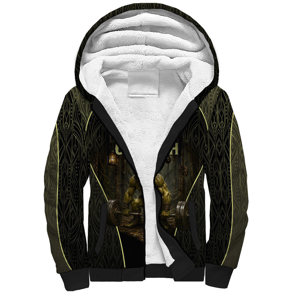 Personalized Muscular Goblin Weightlifting Sherpa Hoodie Pain For Growth Dark Fantasy Gym Graphic