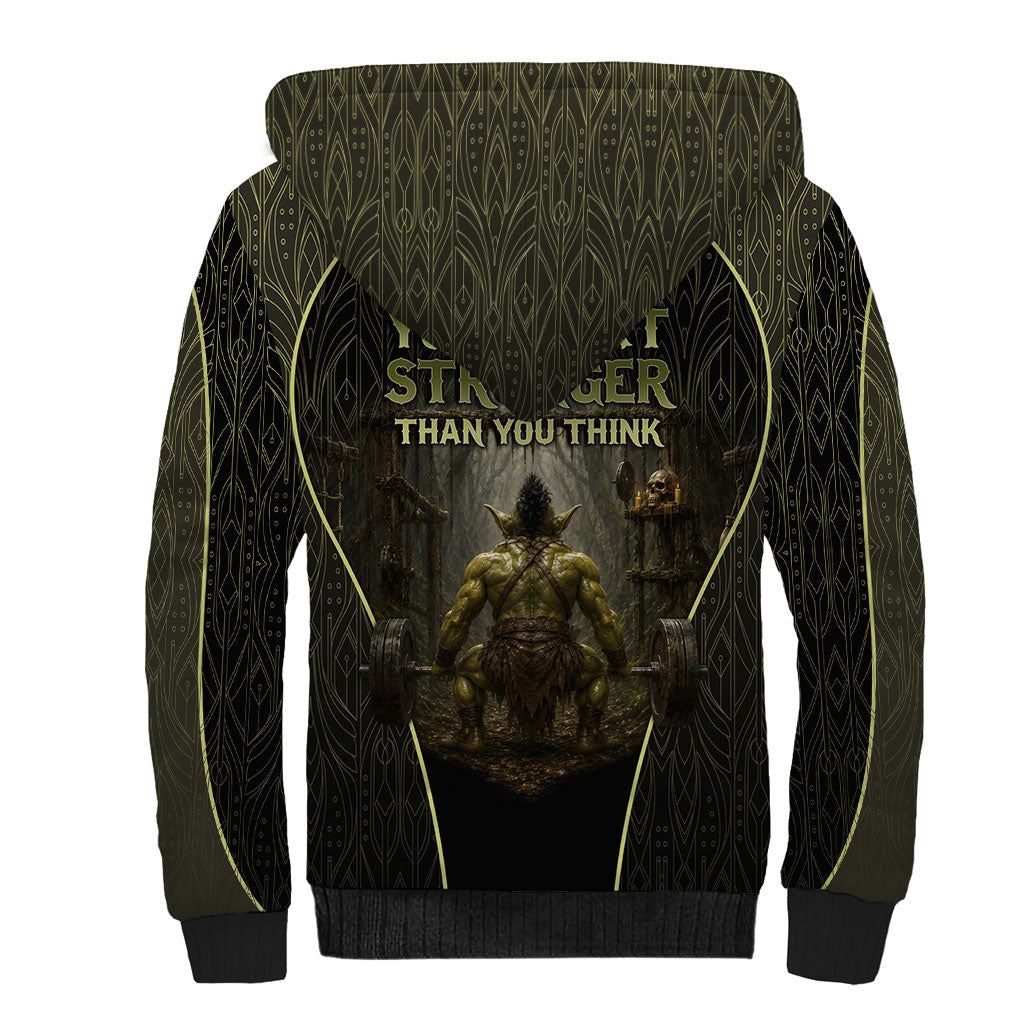 Personalized Muscular Goblin Weightlifting Sherpa Hoodie Pain For Growth Dark Fantasy Gym Graphic