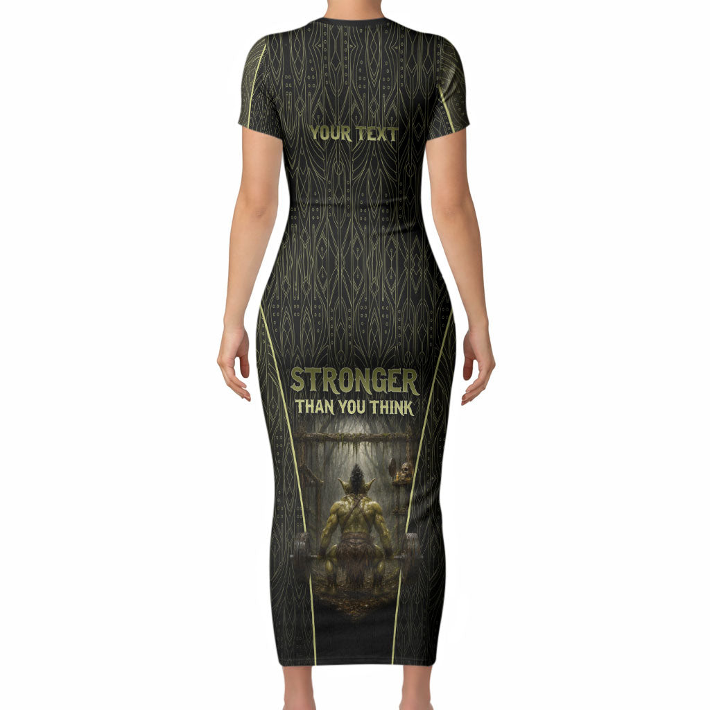 Personalized Muscular Goblin Weightlifting Short Sleeve Bodycon Dress Pain For Growth Dark Fantasy Gym Graphic
