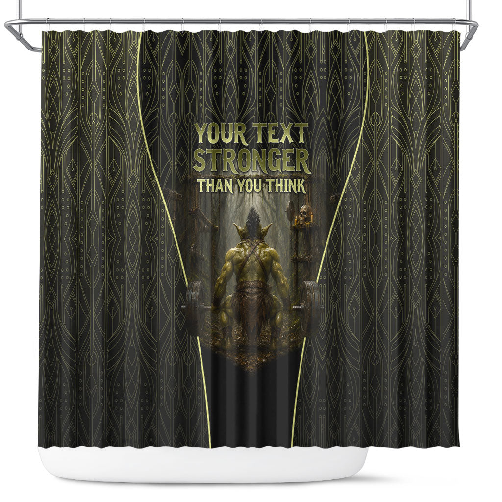 Personalized Muscular Goblin Weightlifting Shower Curtain Pain For Growth Dark Fantasy Gym Graphic