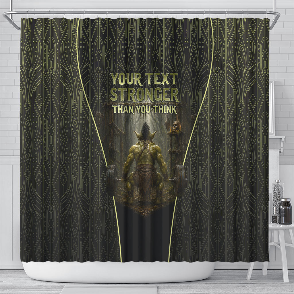 Personalized Muscular Goblin Weightlifting Shower Curtain Pain For Growth Dark Fantasy Gym Graphic