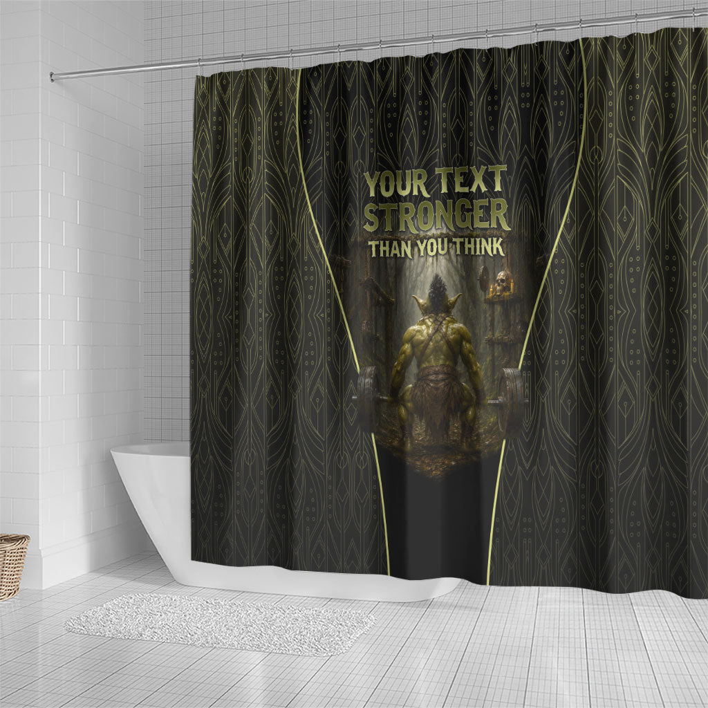 Personalized Muscular Goblin Weightlifting Shower Curtain Pain For Growth Dark Fantasy Gym Graphic