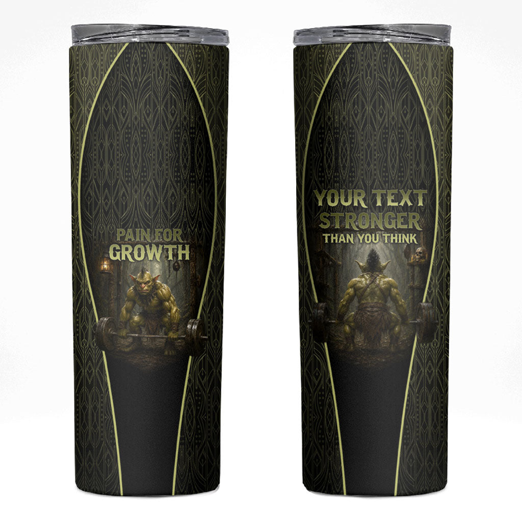 Personalized Muscular Goblin Weightlifting Skinny Tumbler Pain For Growth Dark Fantasy Gym Graphic