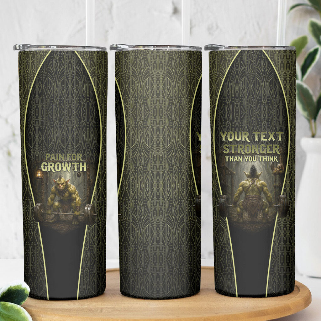 Personalized Muscular Goblin Weightlifting Skinny Tumbler Pain For Growth Dark Fantasy Gym Graphic