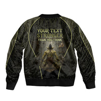 Personalized Muscular Goblin Weightlifting Sleeve Zip Bomber Jacket Pain For Growth Dark Fantasy Gym Graphic
