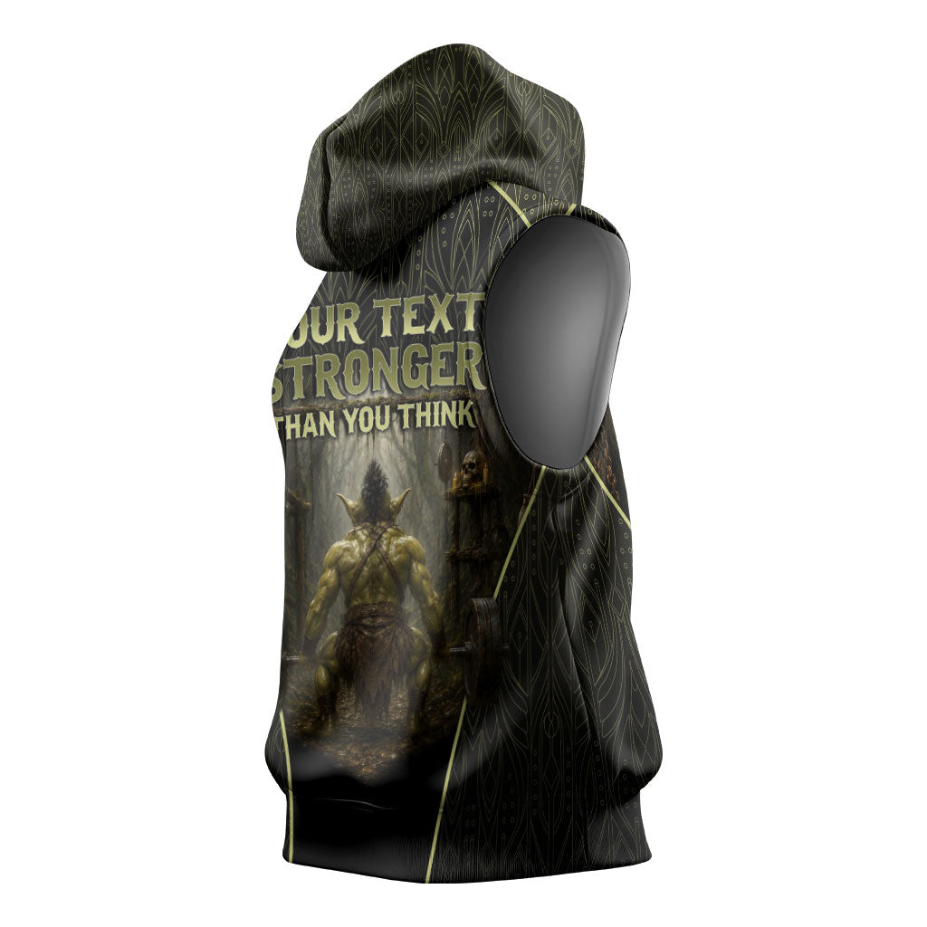 Personalized Muscular Goblin Weightlifting Sleeveless Hoodie Pain For Growth Dark Fantasy Gym Graphic