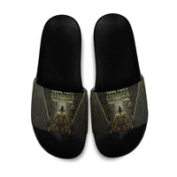 Personalized Muscular Goblin Weightlifting Slide Sandals Pain For Growth Dark Fantasy Gym Graphic