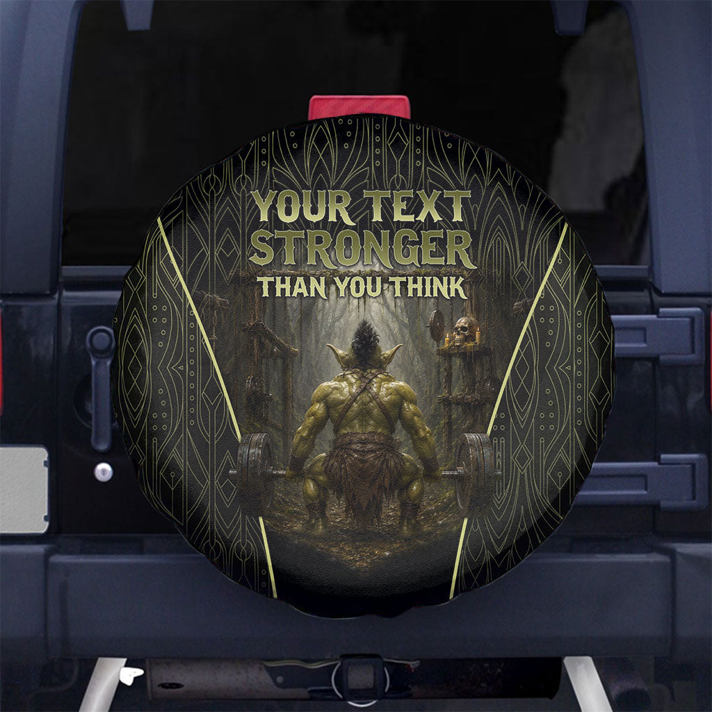 Personalized Muscular Goblin Weightlifting Spare Tire Cover Pain For Growth Dark Fantasy Gym Graphic