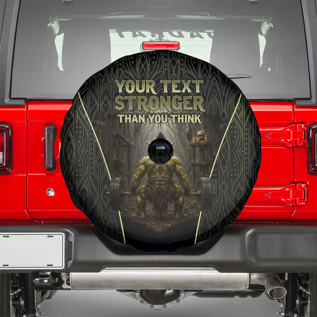 Personalized Muscular Goblin Weightlifting Spare Tire Cover Pain For Growth Dark Fantasy Gym Graphic
