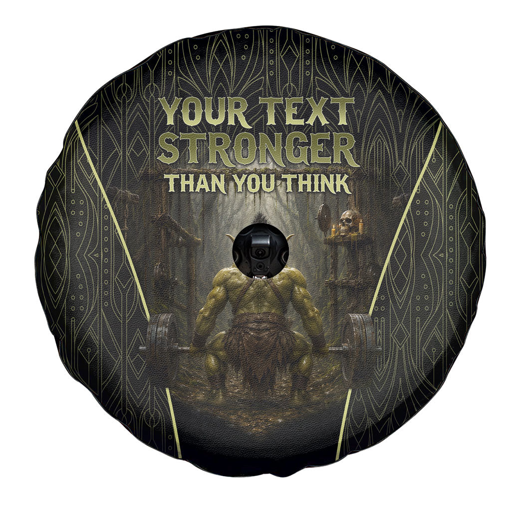 Personalized Muscular Goblin Weightlifting Spare Tire Cover Pain For Growth Dark Fantasy Gym Graphic
