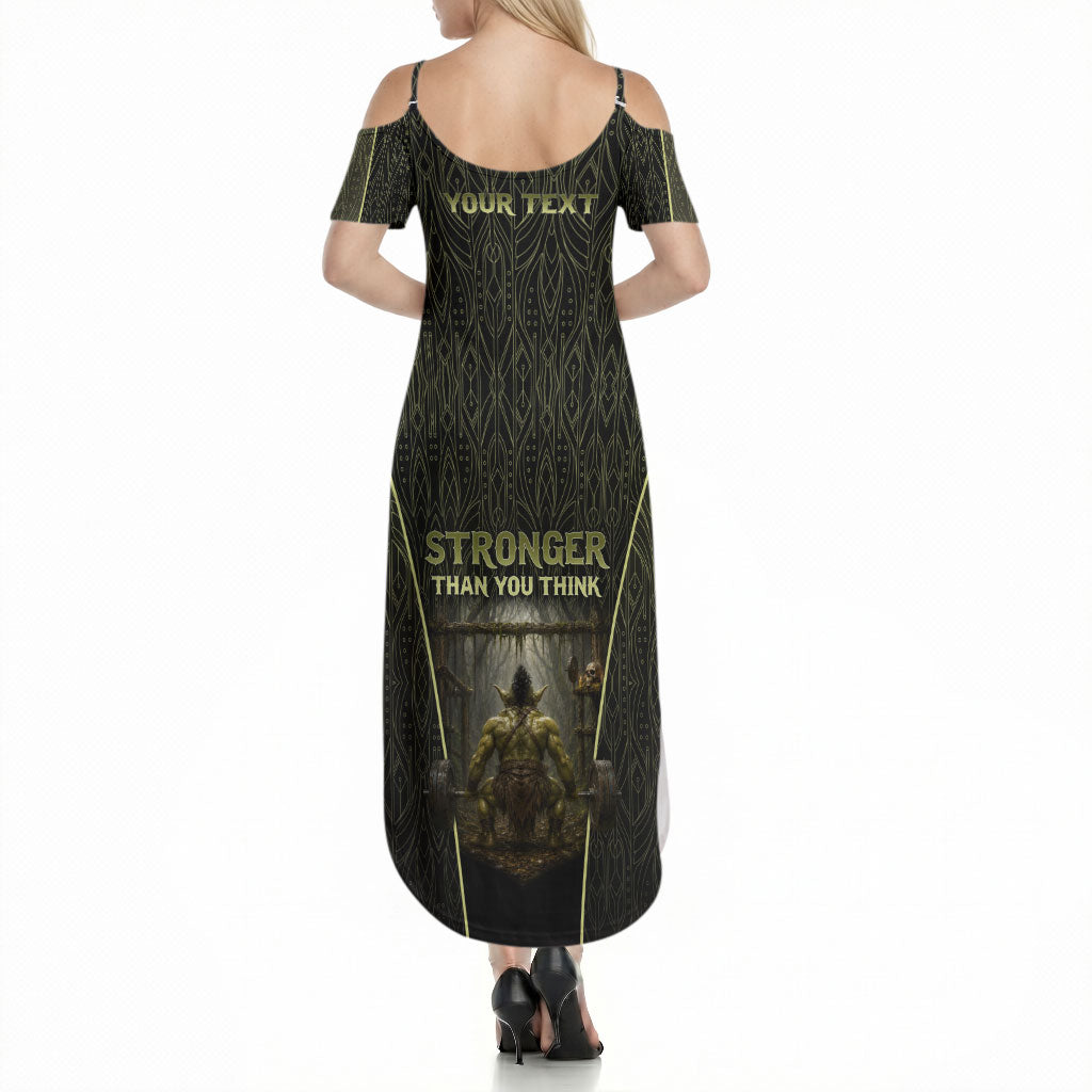 Personalized Muscular Goblin Weightlifting Summer Maxi Dress Pain For Growth Dark Fantasy Gym Graphic