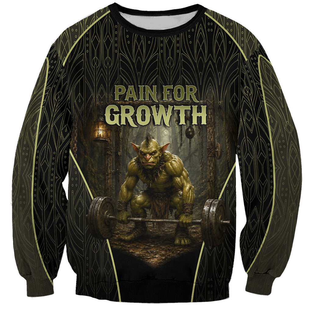 Personalized Muscular Goblin Weightlifting Sweatshirt Pain For Growth Dark Fantasy Gym Graphic