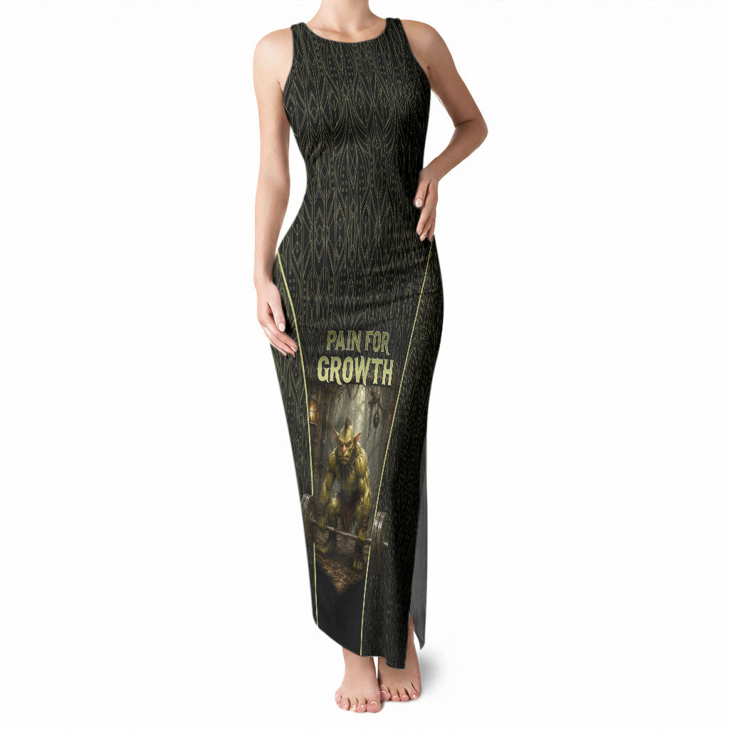 Personalized Muscular Goblin Weightlifting Tank Maxi Dress Pain For Growth Dark Fantasy Gym Graphic