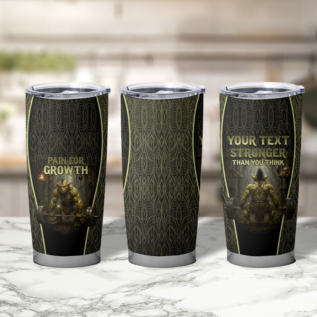 Personalized Muscular Goblin Weightlifting Tumbler Cup Pain For Growth Dark Fantasy Gym Graphic