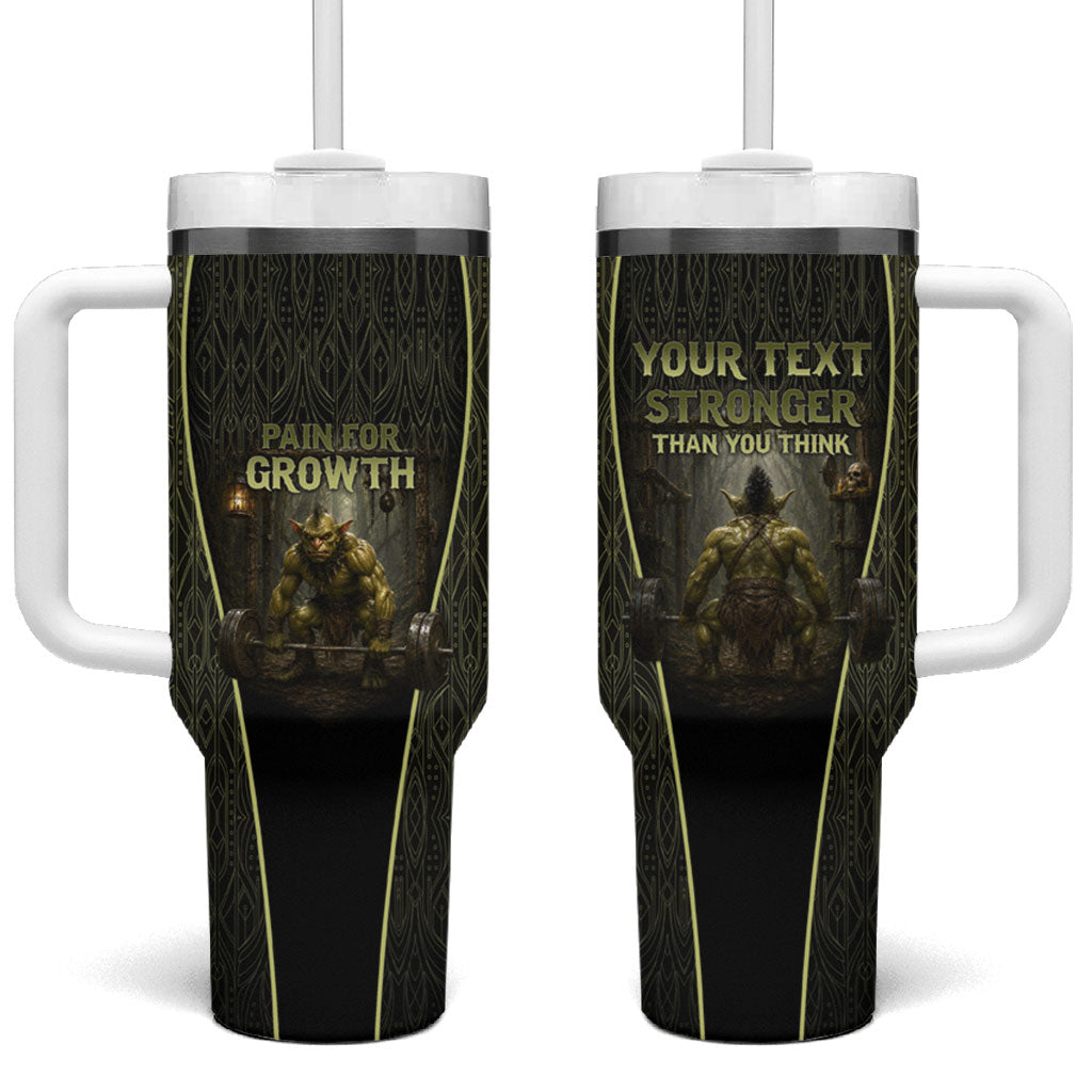 Personalized Muscular Goblin Weightlifting Tumbler With Handle Pain For Growth Dark Fantasy Gym Graphic
