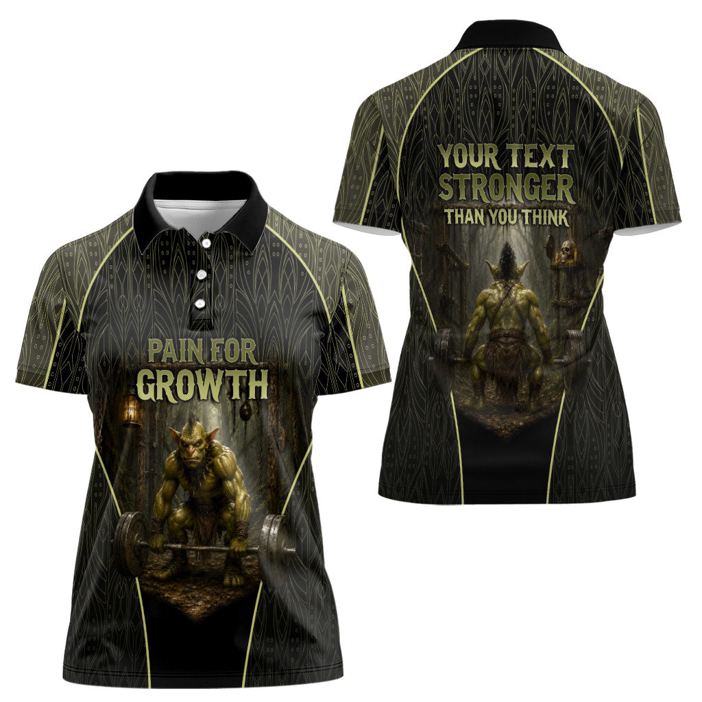 Personalized Muscular Goblin Weightlifting Women Polo Shirt Pain For Growth Dark Fantasy Gym Graphic