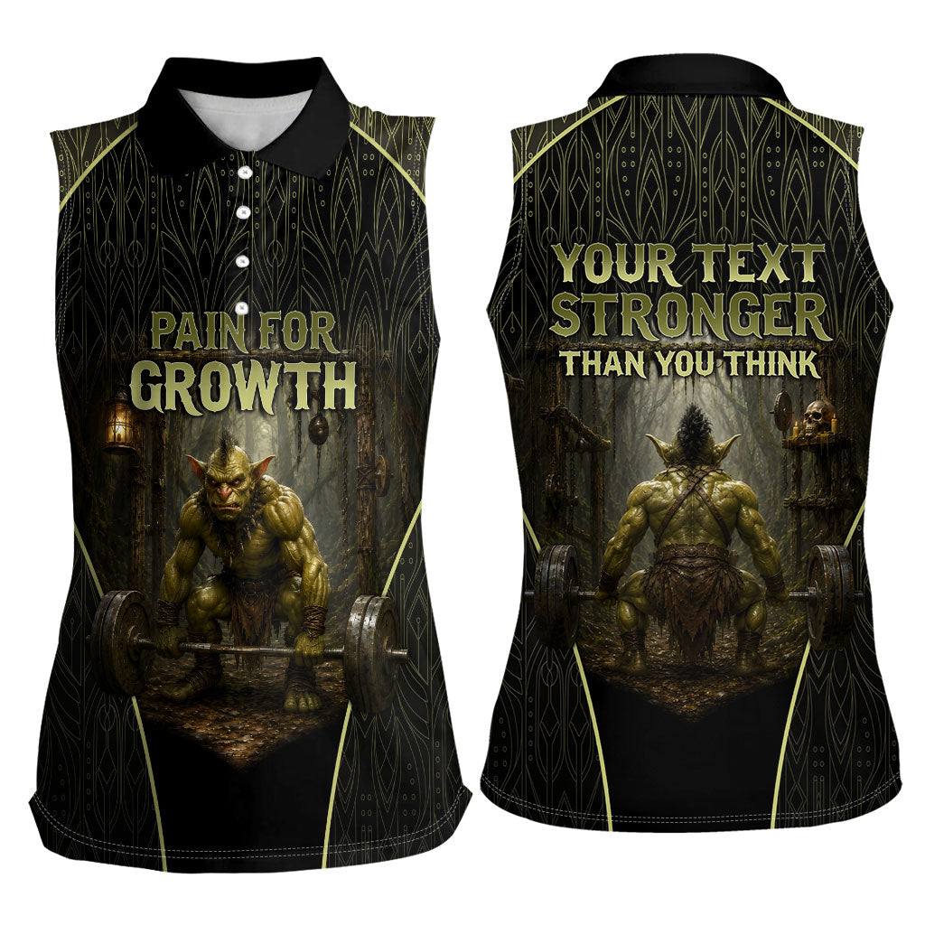 Personalized Muscular Goblin Weightlifting Women Sleeveless Polo Shirt Pain For Growth Dark Fantasy Gym Graphic