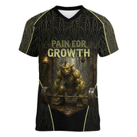 Personalized Muscular Goblin Weightlifting Women V-Neck T-Shirt Pain For Growth Dark Fantasy Gym Graphic