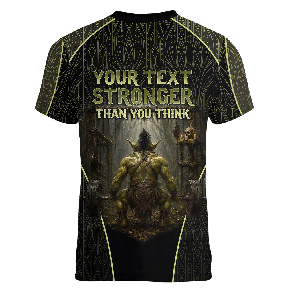 Personalized Muscular Goblin Weightlifting Women V-Neck T-Shirt Pain For Growth Dark Fantasy Gym Graphic