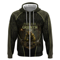 Personalized Muscular Goblin Weightlifting Zip Hoodie Pain For Growth Dark Fantasy Gym Graphic