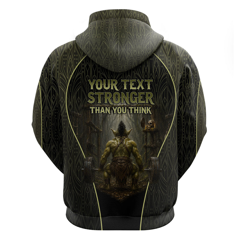 Personalized Muscular Goblin Weightlifting Zip Hoodie Pain For Growth Dark Fantasy Gym Graphic