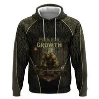 Personalized Muscular Goblin Weightlifting Zip Hoodie Pain For Growth Dark Fantasy Gym Graphic