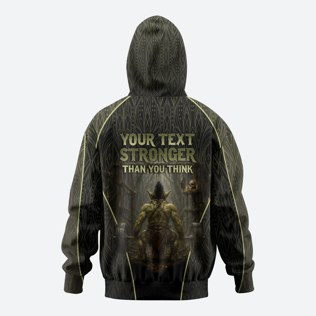 Personalized Muscular Goblin Weightlifting Zip Hoodie Pain For Growth Dark Fantasy Gym Graphic