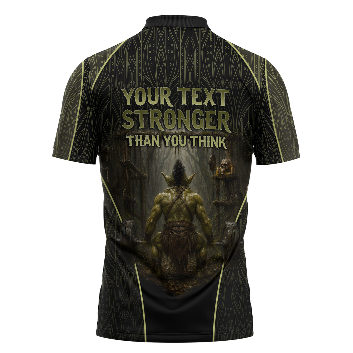 Personalized Muscular Goblin Weightlifting Zipper Polo Shirt Pain For Growth Dark Fantasy Gym Graphic