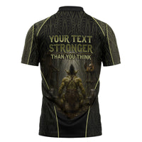 Personalized Muscular Goblin Weightlifting Zipper Polo Shirt Pain For Growth Dark Fantasy Gym Graphic