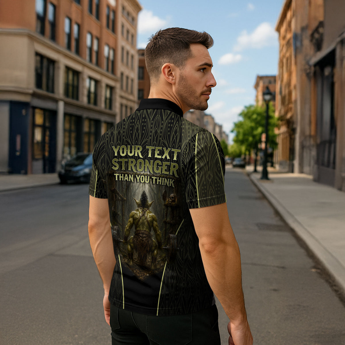 Personalized Muscular Goblin Weightlifting Zipper Polo Shirt Pain For Growth Dark Fantasy Gym Graphic