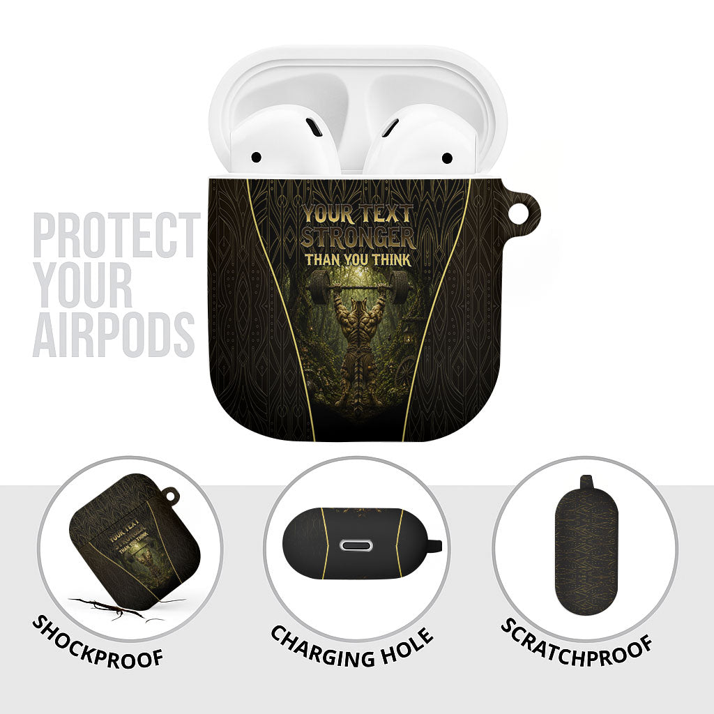 Personalized Muscular Cat Weightlifting AirPods Case Pain For Growth Dark Fantasy Gym Graphic