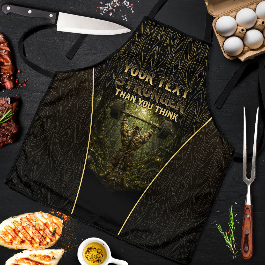 Personalized Muscular Cat Weightlifting Apron Pain For Growth Dark Fantasy Gym Graphic