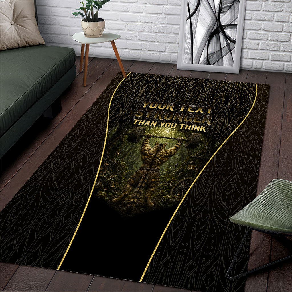 Personalized Muscular Cat Weightlifting Area Rug Pain For Growth Dark Fantasy Gym Graphic