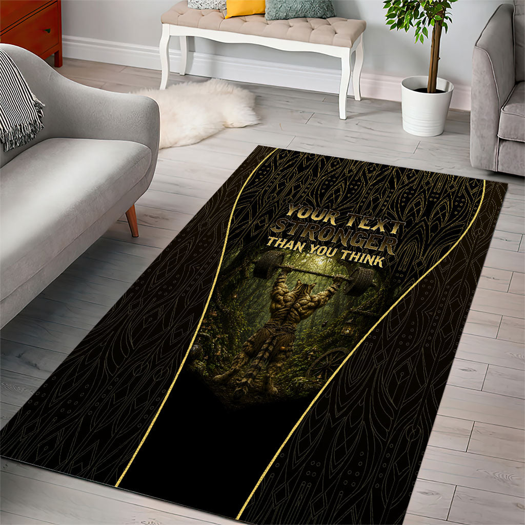 Personalized Muscular Cat Weightlifting Area Rug Pain For Growth Dark Fantasy Gym Graphic