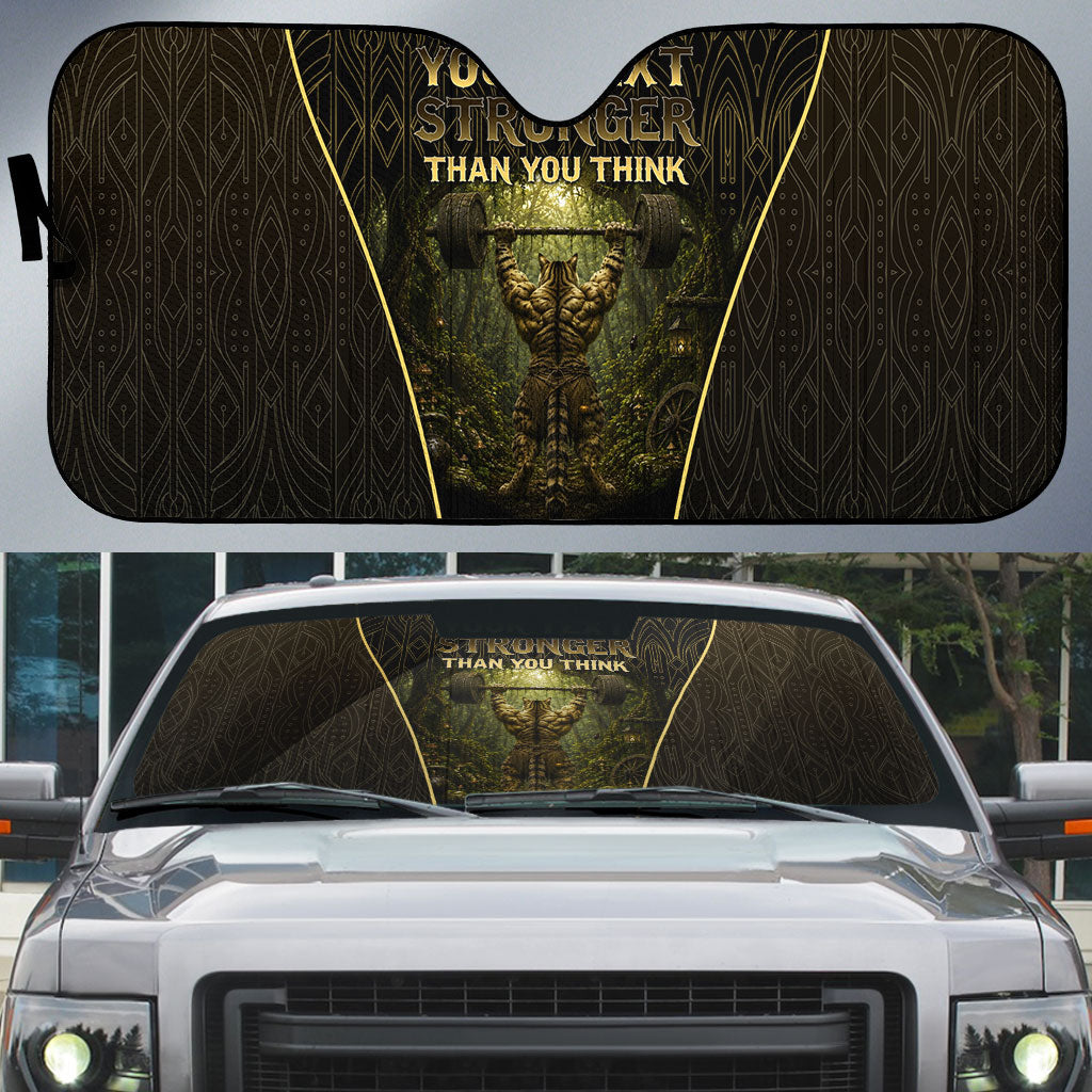 Personalized Muscular Cat Weightlifting Auto Sun Shade Pain For Growth Dark Fantasy Gym Graphic