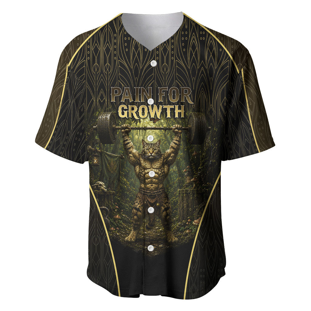 Personalized Muscular Cat Weightlifting Baseball Jersey Pain For Growth Dark Fantasy Gym Graphic