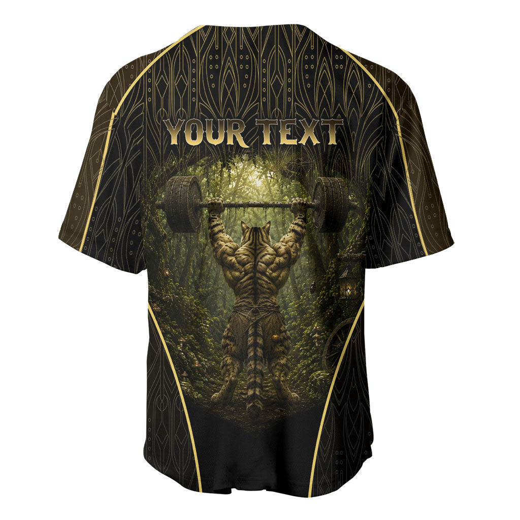 Personalized Muscular Cat Weightlifting Baseball Jersey Pain For Growth Dark Fantasy Gym Graphic