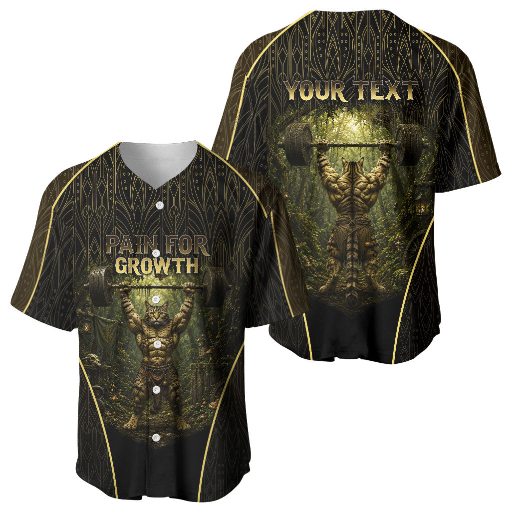 Personalized Muscular Cat Weightlifting Baseball Jersey Pain For Growth Dark Fantasy Gym Graphic
