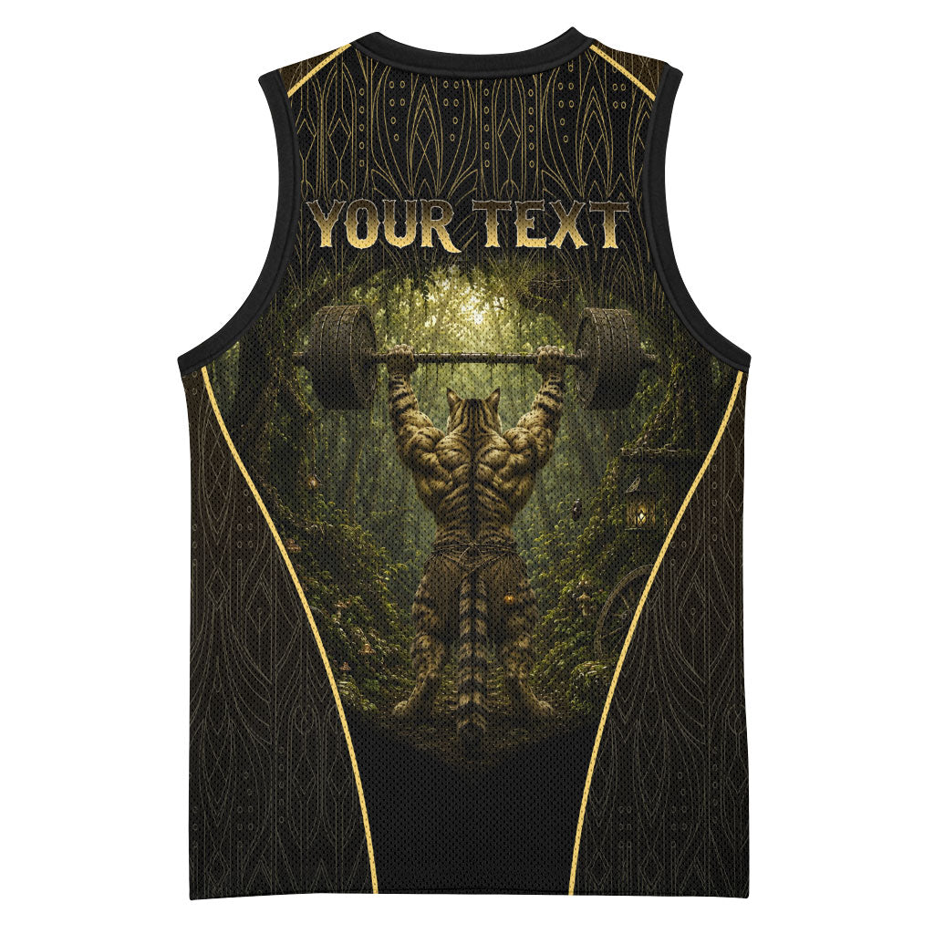 Personalized Muscular Cat Weightlifting Basketball Jersey Pain For Growth Dark Fantasy Gym Graphic