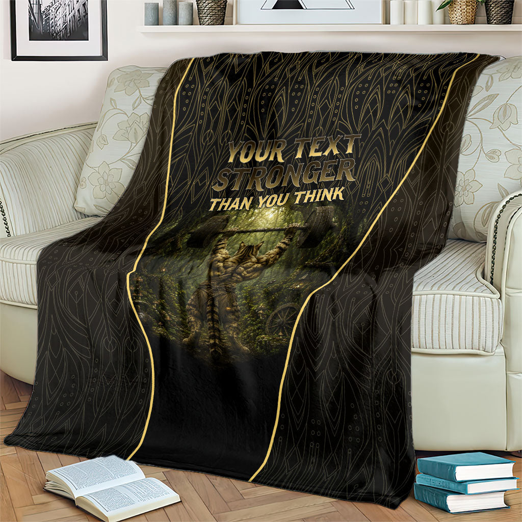 Personalized Muscular Cat Weightlifting Blanket Pain For Growth Dark Fantasy Gym Graphic