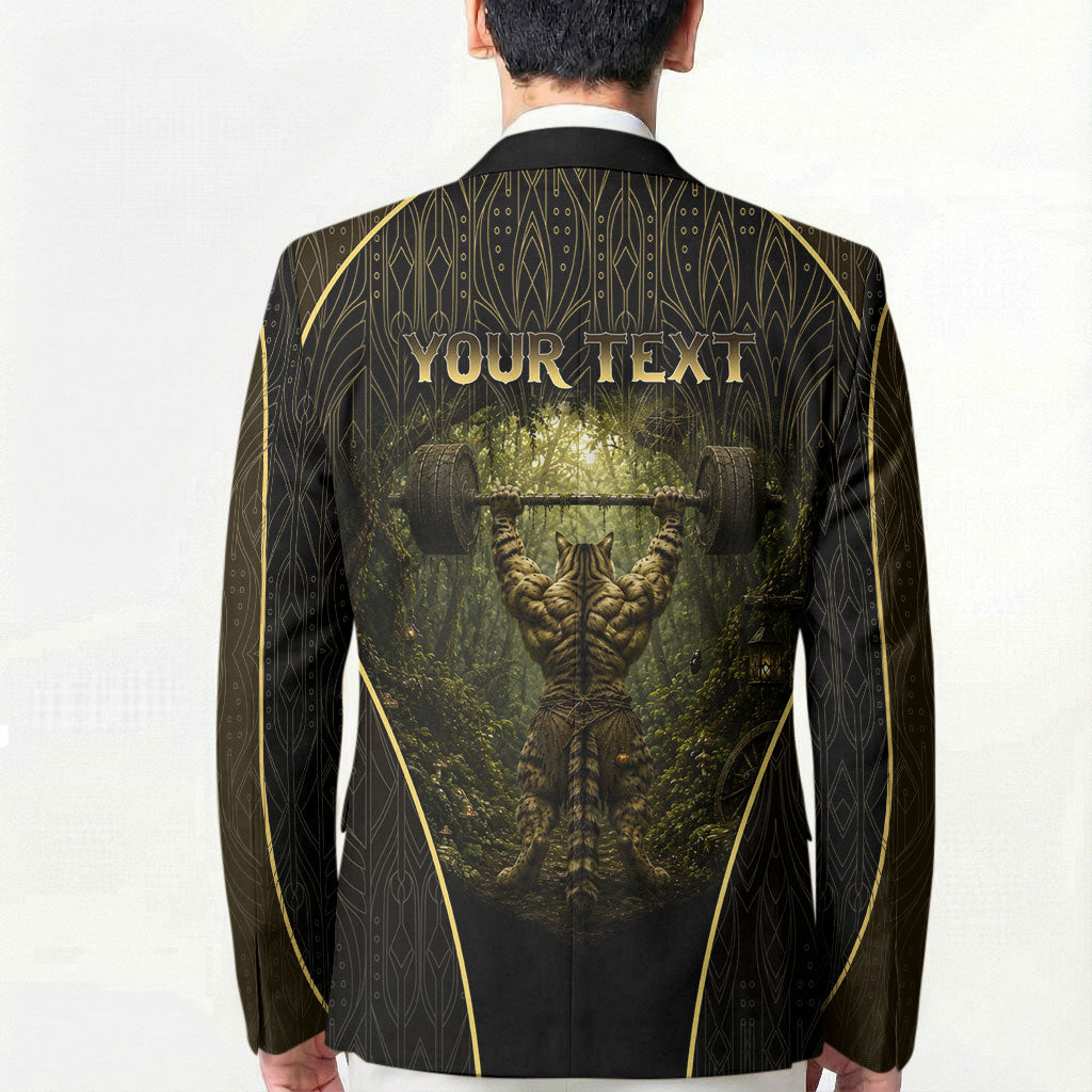 Personalized Muscular Cat Weightlifting Blazer Pain For Growth Dark Fantasy Gym Graphic
