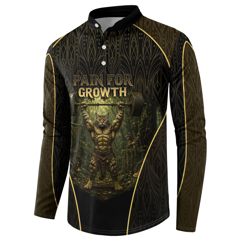 Personalized Muscular Cat Weightlifting Button Sweatshirt Pain For Growth Dark Fantasy Gym Graphic