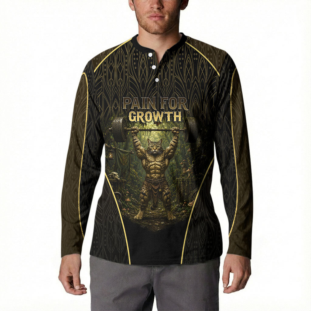 Personalized Muscular Cat Weightlifting Button Sweatshirt Pain For Growth Dark Fantasy Gym Graphic