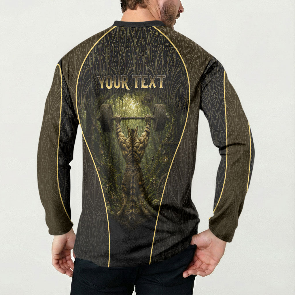 Personalized Muscular Cat Weightlifting Button Sweatshirt Pain For Growth Dark Fantasy Gym Graphic