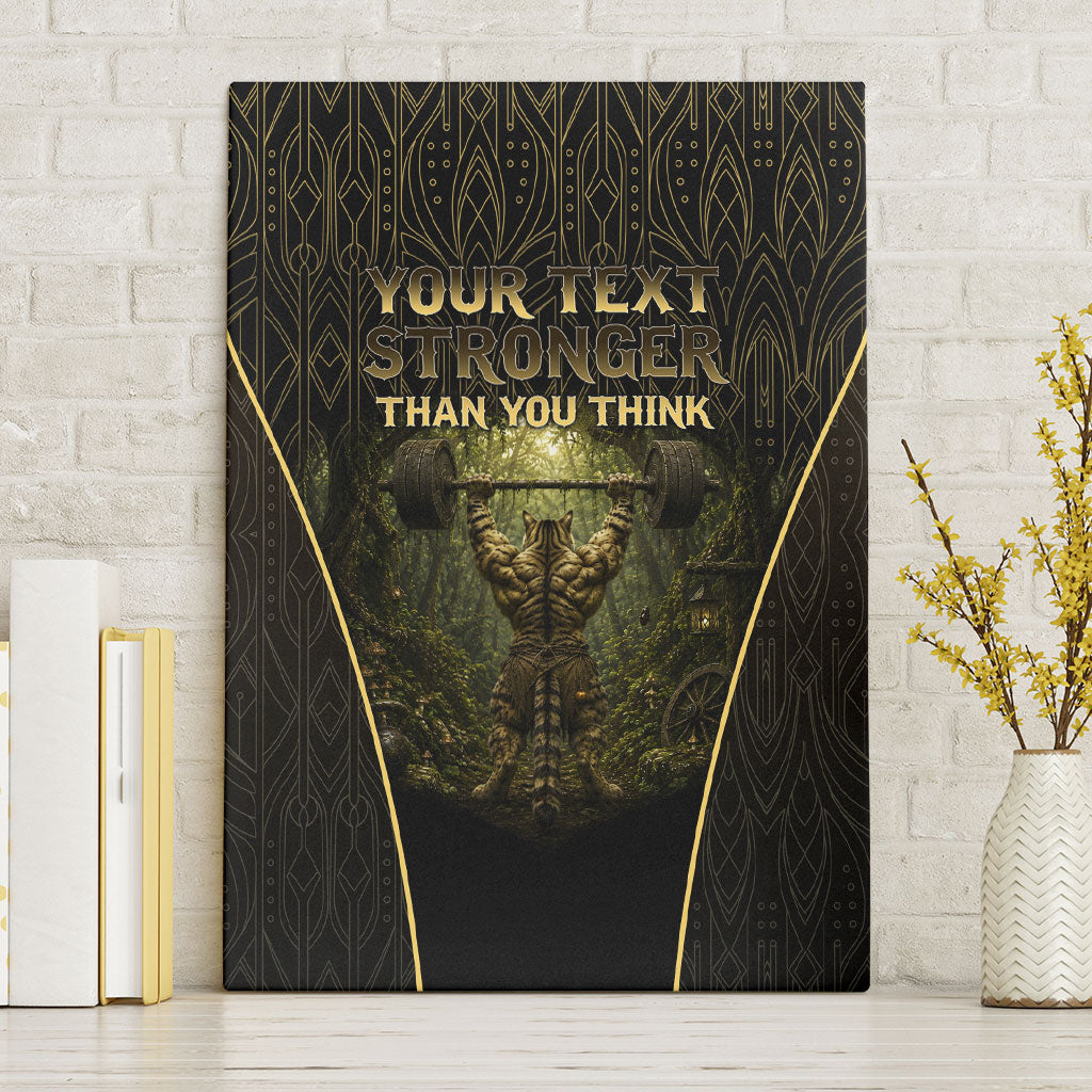 Personalized Muscular Cat Weightlifting Canvas Wall Art Pain For Growth Dark Fantasy Gym Graphic