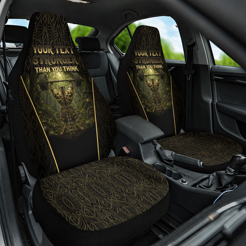 Personalized Muscular Cat Weightlifting Car Seat Cover Pain For Growth Dark Fantasy Gym Graphic